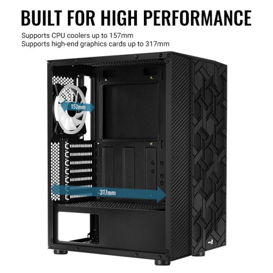 Кутия за компютър AeroCool Case Hive v2 - Mesh panel, FRGB, Tempered Glass, 4 Fans - ACCM-PV27043.11