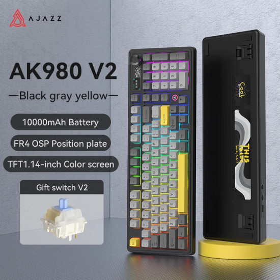 Безжична клавиатура Ajazz Wireless Gaming Mechanical Keyboard AK980 V2 - Gift Switch [Linear] (English US), Black, Gray