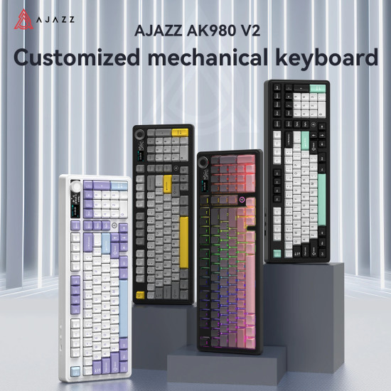Безжична клавиатура Ajazz Wireless Gaming Mechanical Keyboard AK980 V2 - Gift Switch [Linear] (English US), Black, Gray