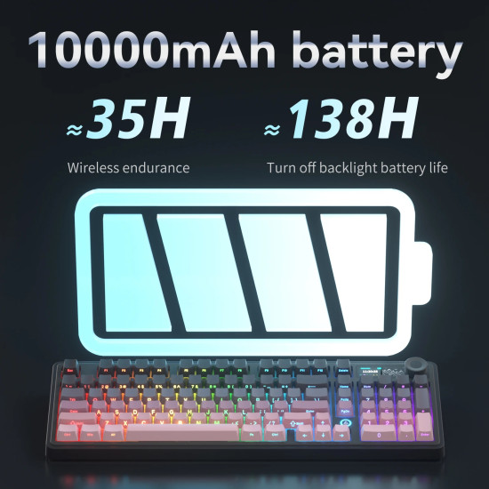 Безжична клавиатура Ajazz Wireless Gaming Mechanical Keyboard AK980 V2 - Gift Switch [Linear] (English US), Black, Gray