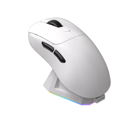 Безжична мишка Ajazz AJ179 PRO - Wireless Gaming Mouse - 8K, Magnetic Charging Dock, White