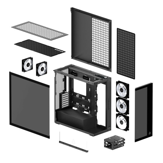 Кутия за компютър Arctic Xtender, Mid Tower, Tempered glass, ARGB fans, Black
