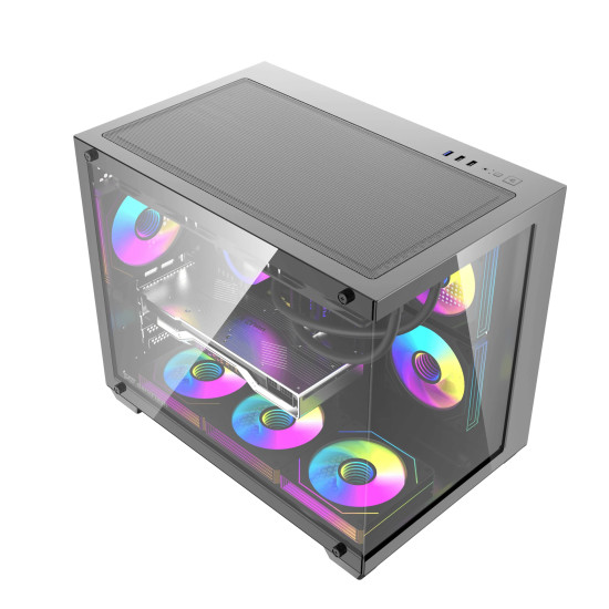 Кутия за компютър Darkflash Case mATX - B275 PRO Black - 6 x 120 mm Infinity Mirror A-RGB