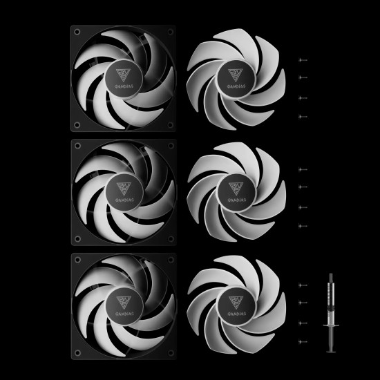 Комплект вентилатори Gamdias Fan Pack 3-in-1 3x120mm - NOTUS M1-1203 ARGB, Swappable Fan Blades (Reverse Fan Blades Included), A-RGB