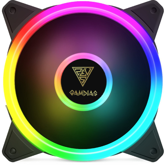 Комплект вентилатори Gamdias Fan Pack 4x120mm addressable RGB 5V 3 pin + remote controller - AEOLUS M2-1204