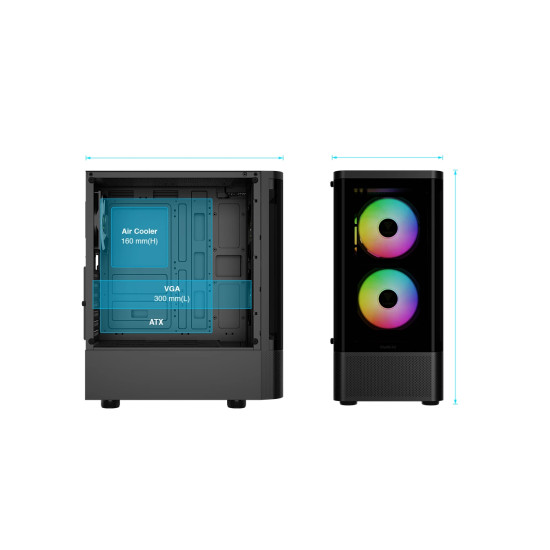 Кутия за компютър Gamdias Case ATX - TALOS E3 CG - 3 x 120 mm A-RGB, Curved Glass