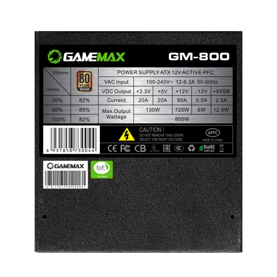 Захранване Gamemax PSU 800W Bronze, Full Modular - GM-800