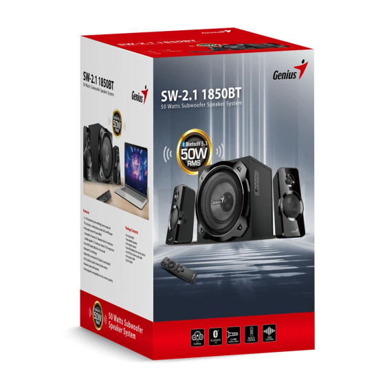 Тонколони Genius Speakers 2.1 - SW-2.1 1850BT - 50W RMS, Bluetooth, Black
