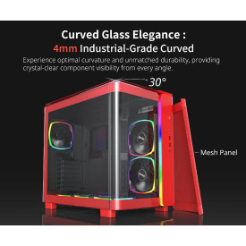 Кутия за компютър Montech KING 95 Pro, Dual Chamber Mid-tower Case, 6 ARGB Fans, 2 Front Panels, Red