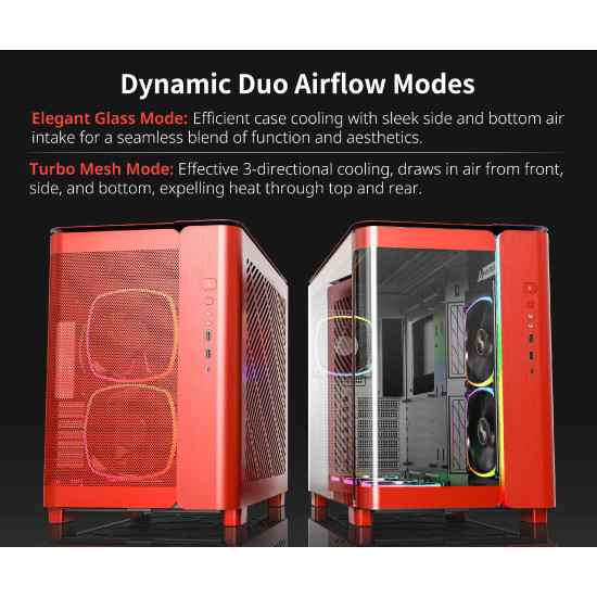 Кутия за компютър Montech KING 95 Pro, Dual Chamber Mid-tower Case, 6 ARGB Fans, 2 Front Panels, Red