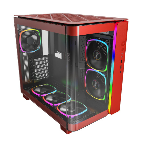 Кутия за компютър Montech KING 95 Pro, Dual Chamber Mid-tower Case, 6 ARGB Fans, 2 Front Panels, Red