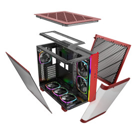 Кутия за компютър Montech KING 95 Pro, Dual Chamber Mid-tower Case, 6 ARGB Fans, 2 Front Panels, Red