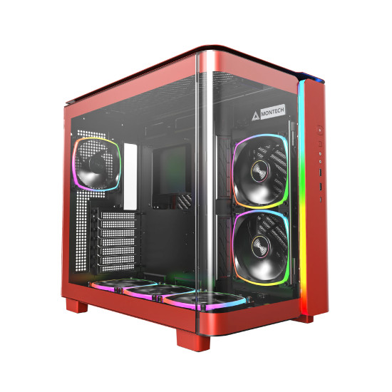 Кутия за компютър Montech KING 95 Pro, Dual Chamber Mid-tower Case, 6 ARGB Fans, 2 Front Panels, Red