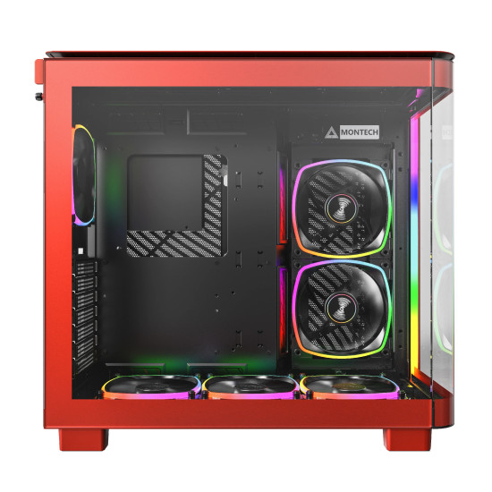 Кутия за компютър Montech KING 95 Pro, Dual Chamber Mid-tower Case, 6 ARGB Fans, 2 Front Panels, Red