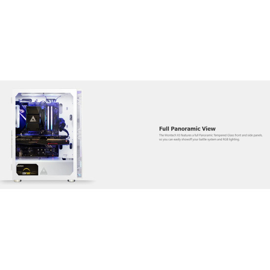Кутия за компютър Montech X3 GLASS, Mid-tower Case, TG, 6 fixed RGB Fans, White