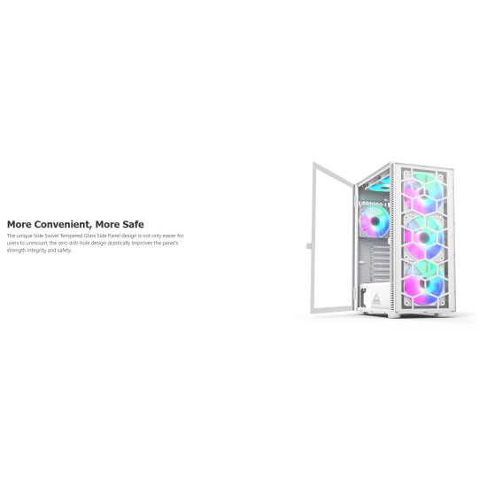 Кутия за компютър Montech X3 GLASS, Mid-tower Case, TG, 6 fixed RGB Fans, White