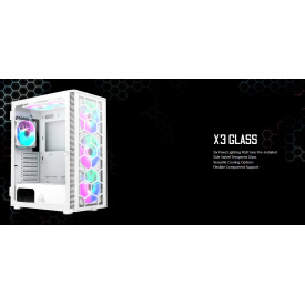 Кутия за компютър Montech X3 GLASS, Mid-tower Case, TG, 6 fixed RGB Fans, White