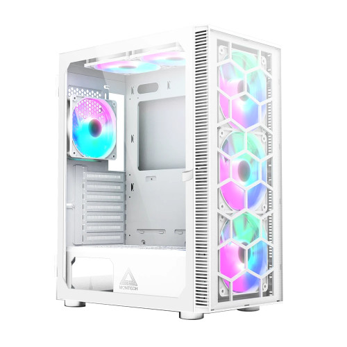 Кутия за компютър Montech X3 GLASS, Mid-tower Case, TG, 6 fixed RGB Fans, White
