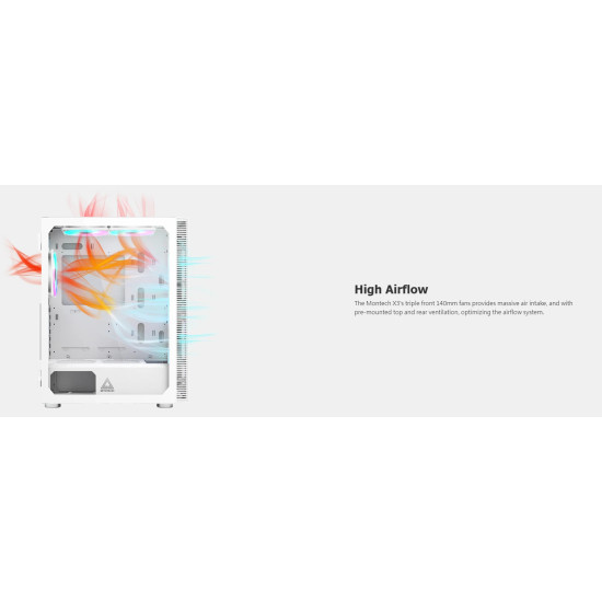 Кутия за компютър Montech X3 GLASS, Mid-tower Case, TG, 6 fixed RGB Fans, White