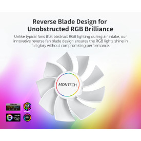 Вентилатор Montech RX140 PWM, REVERSE Fan, 140mm, ARGB, White