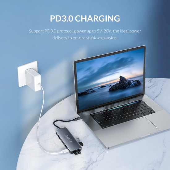 Докинг станция Orico Docking Station Type-C Power Distribution 3.0 100W - LAN, HDMI, VGA, Type-C x 1, USB3.0 x 4, TF/SD, Audio - MC-U111P-V1-GY