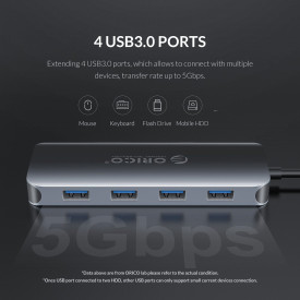 Докинг станция Orico Docking Station Type-C Power Distribution 3.0 100W - LAN, HDMI, VGA, Type-C x 1, USB3.0 x 4, TF/SD, Audio - MC-U111P-V1-GY