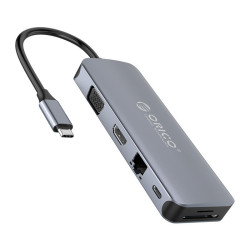 Докинг станция Orico Docking Station Type-C Power Distribution 3.0 100W - LAN, HDMI, VGA, Type-C x 1, USB3.0 x 4, TF/SD, Audio - MC-U111P-V1-GY