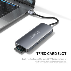 Докинг станция Orico Docking Station Type-C Power Distribution 3.0 100W - LAN, HDMI, VGA, Type-C x 1, USB3.0 x 4, TF/SD, Audio - MC-U111P-V1-GY