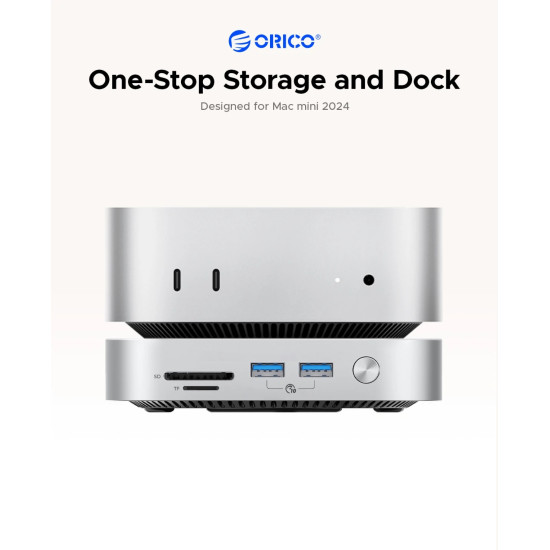 SDD докинг станция Orico M47PEUSV, M.2 NVMe x2, USB4 40Gbps, USB3.2 10Gbps x3, SD/TF, Silver