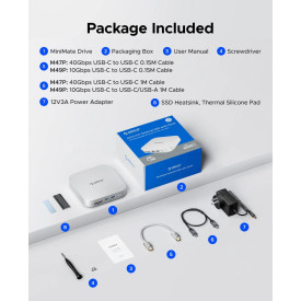 SDD докинг станция Orico M47PEUSV, M.2 NVMe x2, USB4 40Gbps, USB3.2 10Gbps x3, SD/TF, Silver