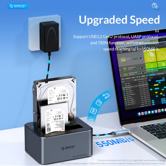 HDD докинг станция Orico HDD/SSD Dock - 2 BAY Offline Clone 2.5/3.5 USB-C/USB-A - 6626C3-C-V1
