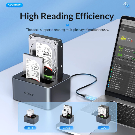 HDD докинг станция Orico HDD/SSD Dock - 2 BAY Offline Clone 2.5/3.5 USB-C/USB-A - 6626C3-C-V1