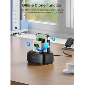 HDD докинг станция Orico Storage - HDD/SSD Dock - 2 BAY Offline Clone 2.5/3.5 USB-C/USB-A - DD28C3-C