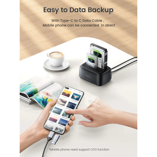 HDD докинг станция Orico Storage - HDD/SSD Dock - 2 BAY Offline Clone 2.5/3.5 USB-C/USB-A - DD28C3-C