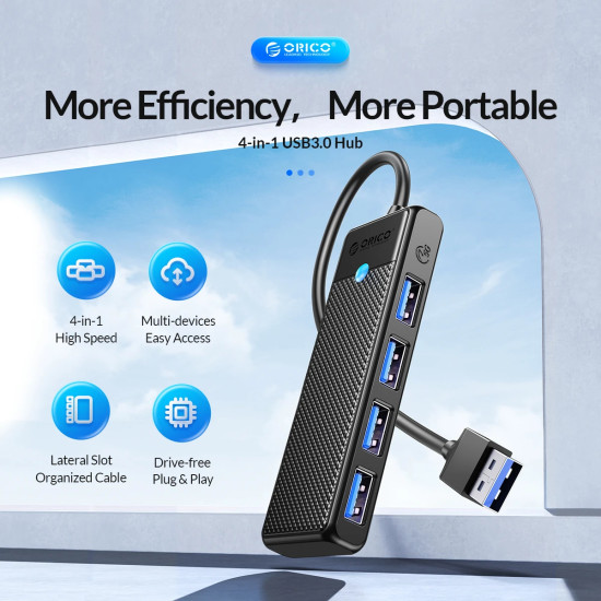 USB хъб Orico USB3.0 HUB 4 port Black - PAPW4A-U3-015-BK