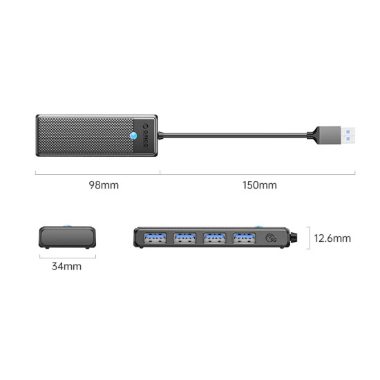 USB хъб Orico USB3.0 HUB 4 port Black - PAPW4A-U3-015-BK