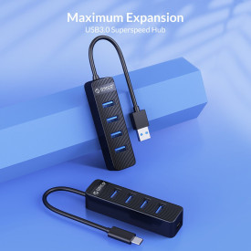 USB хъб Orico USB3.0 HUB 4 port - Type C input, 1m cable, aux Type-C power input - TWU3-4A-10