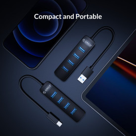 USB хъб Orico USB3.0 HUB 4 port - Type C input, 1m cable, aux Type-C power input - TWU3-4A-10