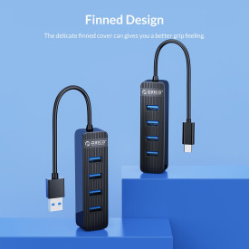 USB хъб Orico USB3.0 HUB 4 port - Type C input, 1m cable, aux Type-C power input - TWU3-4A-10