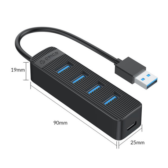 USB хъб Orico USB3.0 HUB 4 port - Type C input, 1m cable, aux Type-C power input - TWU3-4A-10