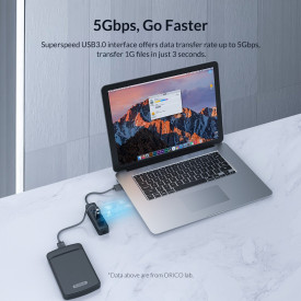 USB хъб Orico USB3.0 HUB 4 port - Type C input, 1m cable, aux Type-C power input - TWU3-4A-10