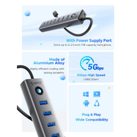 USB хъб Orico USB3.0 HUB 7 port Black - CL7U-U3-10-GY-BP
