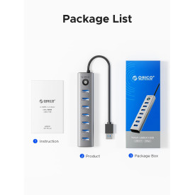 USB хъб Orico USB3.0 HUB 7 port Black - CL7U-U3-10-GY-BP