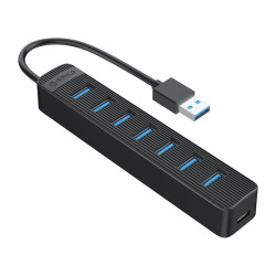 USB хъб Orico USB3.0 HUB 7 port - Type C input, 0.15m cable, aux Type-C power input - TWU3-7A-BK