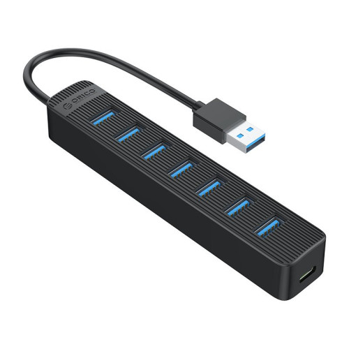 USB хъб Orico USB3.0 HUB 7 port - Type C input, 0.15m cable, aux Type-C power input - TWU3-7A-BK