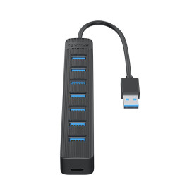 USB хъб Orico USB3.0 HUB 7 port - Type C input, 0.15m cable, aux Type-C power input - TWU3-7A-BK