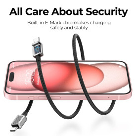 USB кабел Orico USB C-to-C PD 60W Charging 1.0m Black - GQZ60-10-BK