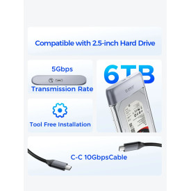 Външна кутия за диск Orico Storage - Case - 2.5 inch 5Gbps USB-C Transparent - TX25C3-GY-BP