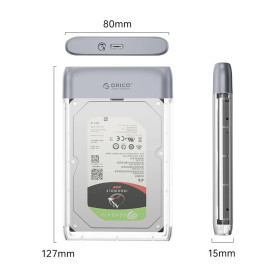 Външна кутия за диск Orico Storage - Case - 2.5 inch 5Gbps USB-C Transparent - TX25C3-GY-BP