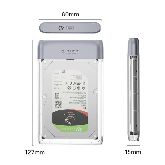 Външна кутия за диск Orico Storage - Case - 2.5 inch 5Gbps USB-C Transparent - TX25C3-GY-BP